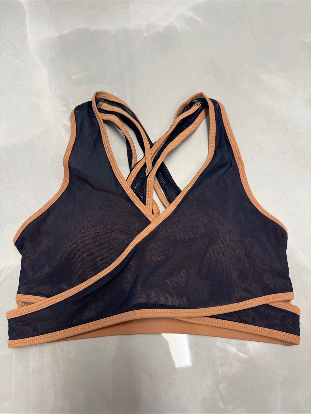 Fabletics Black Mesh Bralette with Tan Trim